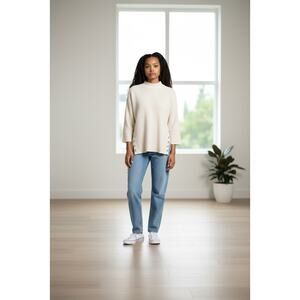 BYdesign Women’s Beige Ribbed Sweater Size XL Button Hem Detail Long Sleeve
